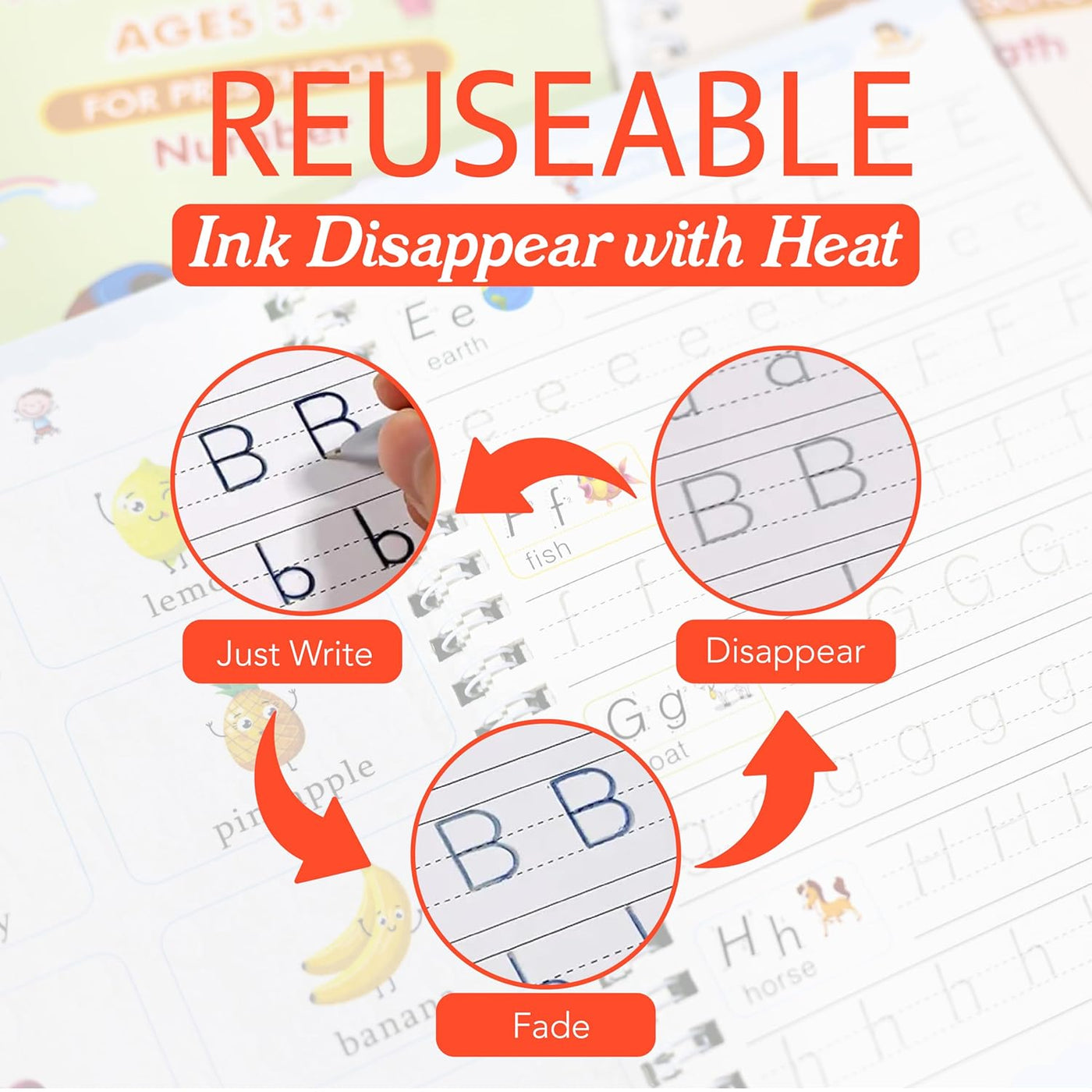 Kids Magic Practice Book – Set of 4 + 10 Refills (Reusable Learning Books)