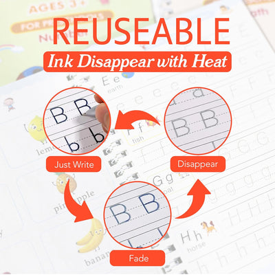 Kids Magic Practice Book – Set of 4 + 10 Refills (Reusable Learning Books)