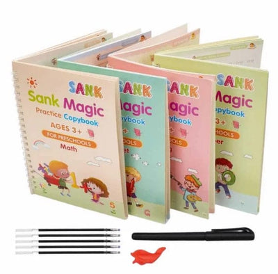 Kids Magic Practice Book – Set of 4 + 10 Refills (Reusable Learning Books)